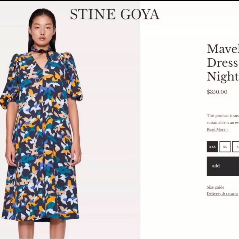 STINE GOYA Blue and Yellow Patterned Midi Dress